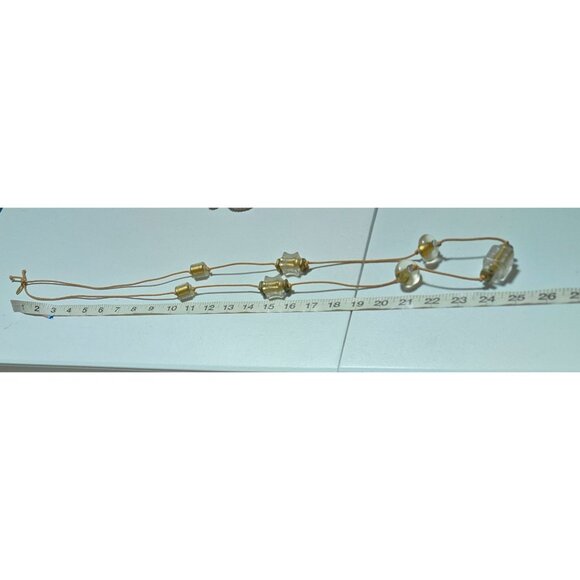 Vintage Boho Acrylic Brass Bead Necklace Brown Cord Statement Fashion Jewelry - Picture 5 of 6